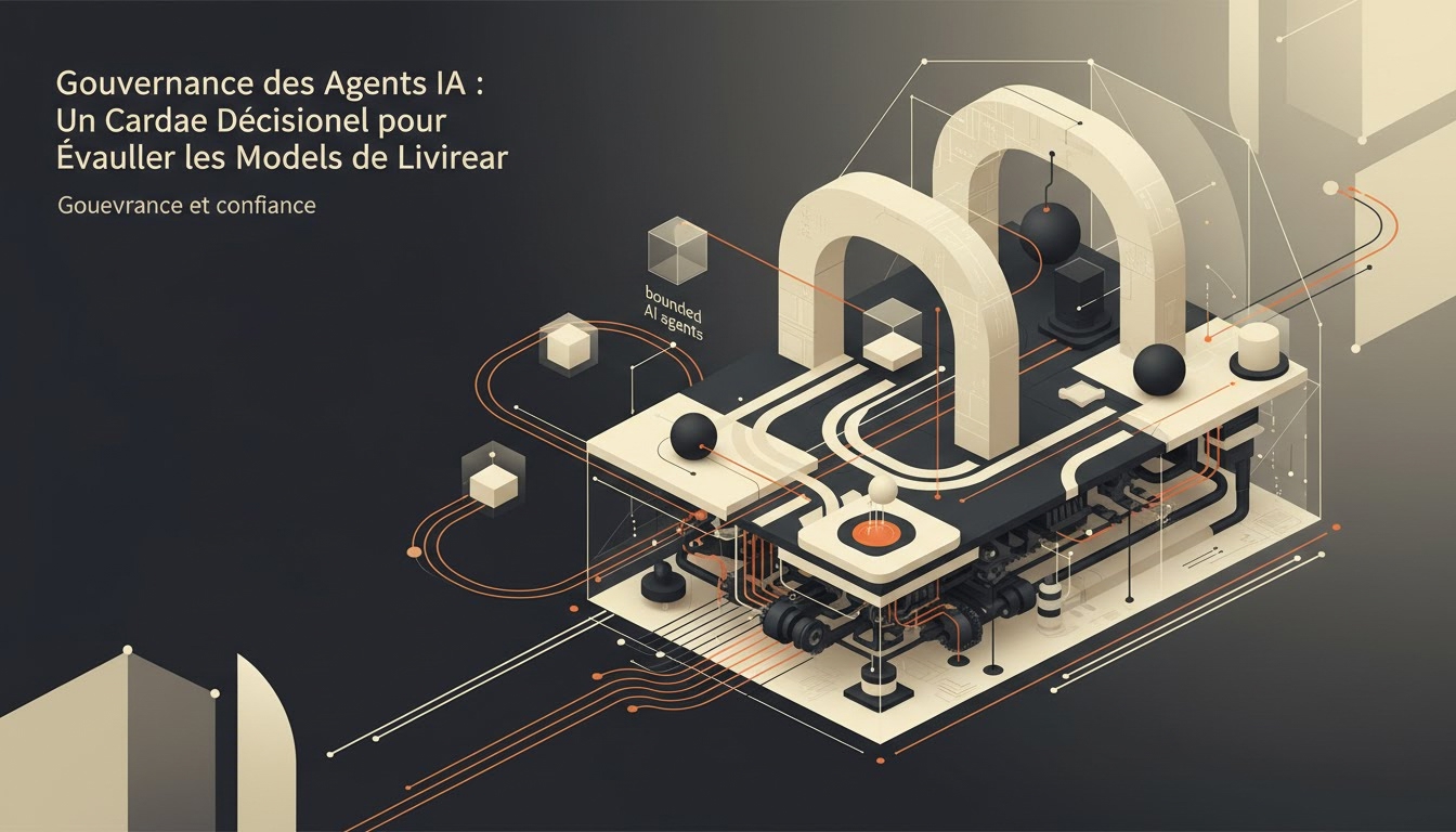 Illustration éditoriale pour « Gouvernance des Agents IA : Un Cadre Décisionnel pour Évaluer les Modèles de Livraison »